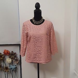 J. Crew Pink Lace Overlay Blouse